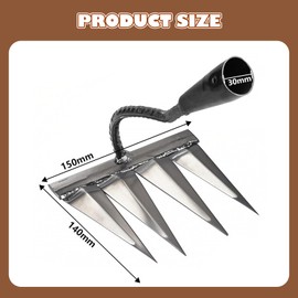 Iron Garden Rake 2.0 Gardening Landscaping Gardening Iron Weeding Rake Weed Remover Tool Puller for Loosening Soil, Gathering Leaves, Leveling Lawns (4teeth)