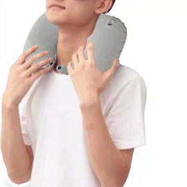 Sheihirdy Inflatable Airplane Pillow, Neck Travel Pillows Portable Head and Neck Support Pillows in Flight for Flight&Car Travel,Pressing Inflation Pump(Gray)