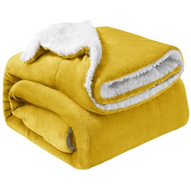Oxford Homeware Sherpa Fleece Blanket Reversible Throw Blankets Soft Fluffy Thick Blankets Microfiber Plush Blanket for Bed, Couch (Ochre, Single (130 x 150 Cm))