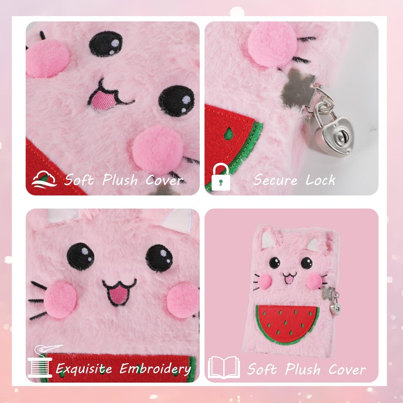 PESLNG Secret Diary Girl with Lock, Plush Notebook with Padlock,