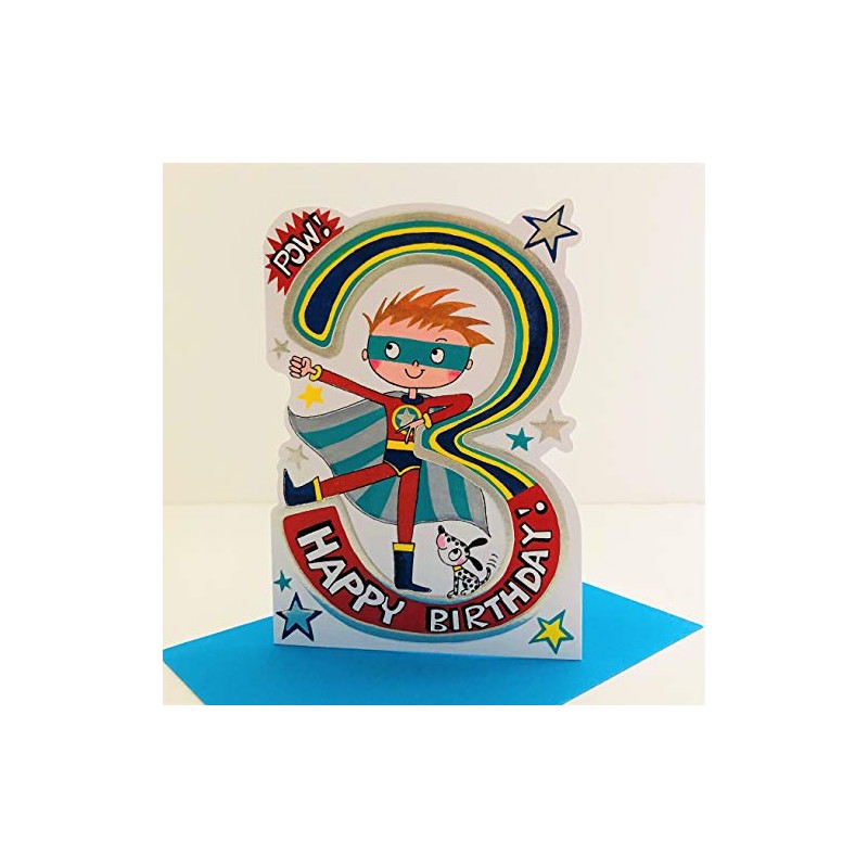 Rachel Ellen Boy Age 3 Happy Birthday Card - Superhero