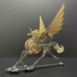 Decorative Metal Pegasus Unicorn Sculpture, Gold and Silver, Steampunk Style Wall Art (gold)