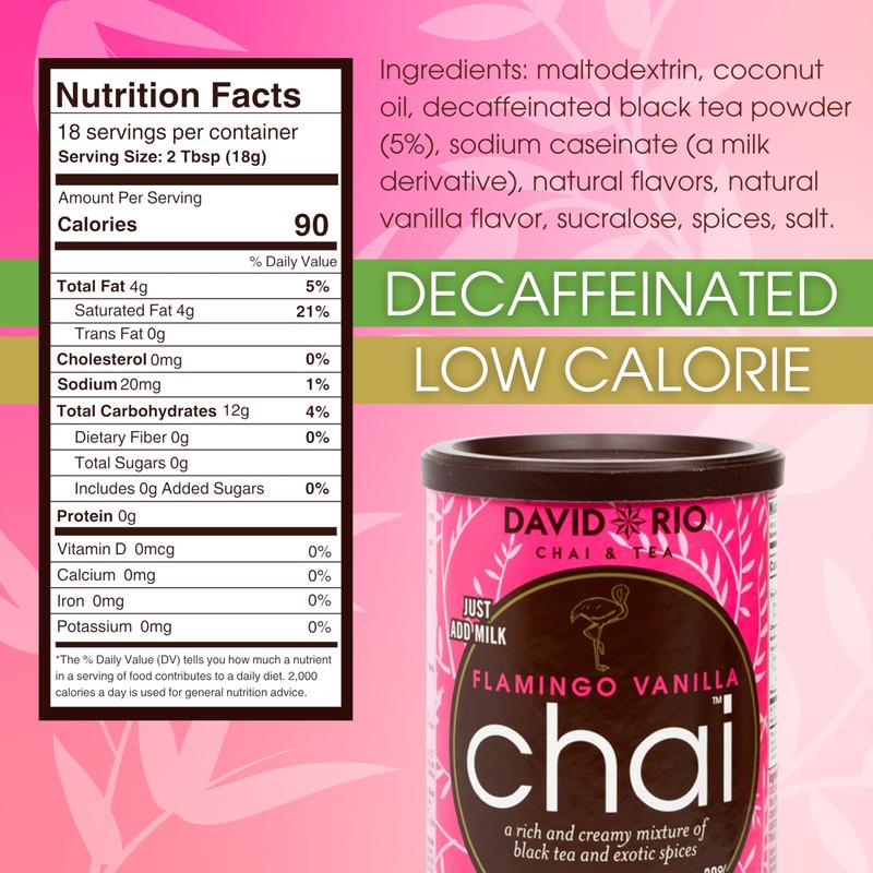 Flamingo Vanilla Decaffeinated Reduced Calorie Chai Tea Latte Mix, 11.9