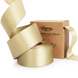 Keypan Gold Satin Wired Ribbon 1-1/2 Inch Double-Faced Gold Glitter Christmas Ribbon for Wreath, Christmas Tree Decoration, Gift Wrapping, Home Decor 10 Yards