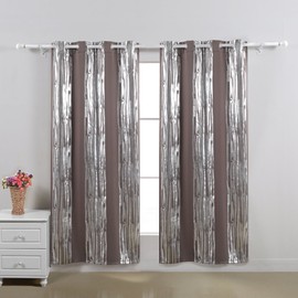Deconovo Stripes Foil Print Design Thermal Insulated Window Blackout Curtain for Bedroom, 52x63, Khaki