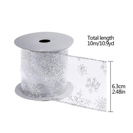 Organza Ribbons Snowflake Glitter Chiffon Ribbon for Christmas 11 Yard 2.5 Inch Shimmer Band Metallic Ribbons Craft Tulle Ribbon for Gift Package Wrapping,Hair,Wedding Skirt Dress Decorations Silver