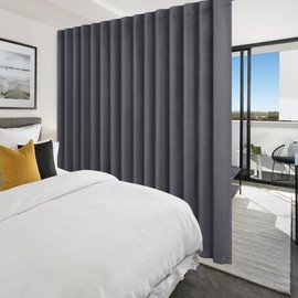 Hiasan Privacy Room Divider Patio Sliding Door Curtain Extra Wide Blackout Thermal Insulated Curtains with Back Tab & Rod Pocket for Bedroom Partition Living Room (120 x 84 Inches, Dark Grey)