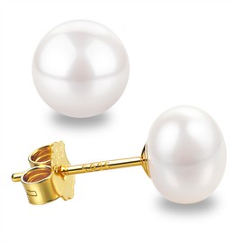 Freshwater Pearl Earrings Real 925 Silver Pearl Stud Earrings White 5 mm 6 mm 7 mm 8 mm 10 mm Freshwater Cultured Pearl Earrings Stud Earrings, Sterling Silver, No Gemstone