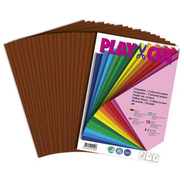 PLAY-CUT Coloured Paper A4 Coffee Brown (130 g/m²) | 20 Sheets DIN A4 Paper for Crafts Printing | Thick Printable Craft Paper Set and Printer Paper A4 | Premium Coloured Drawing Paper & Craft Paper