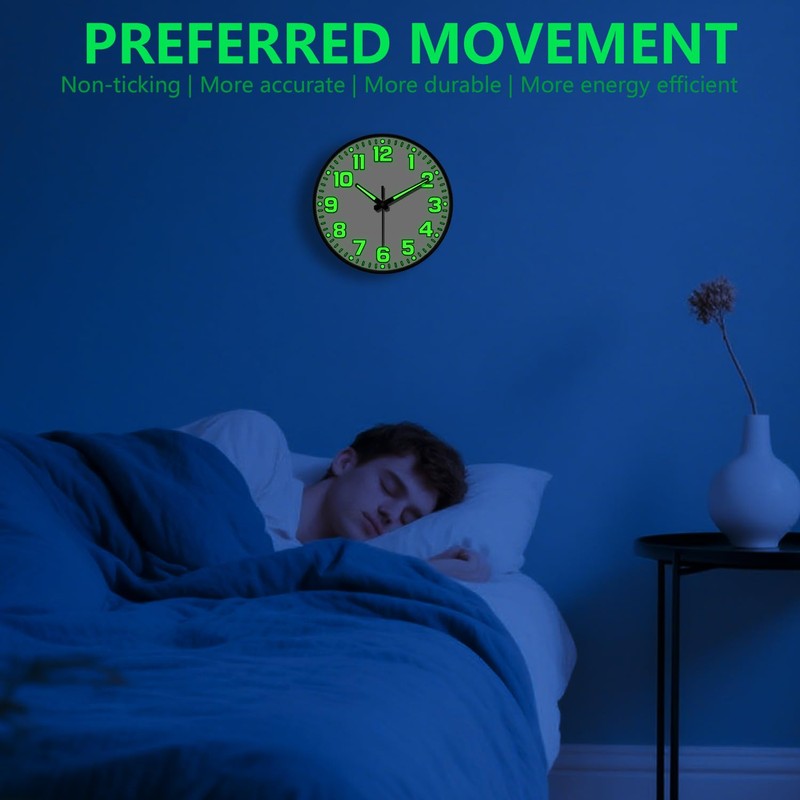 Mabpedo Glow in The Dark Wall Clock, 8" Silent Non-Ticking