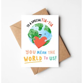 OwingsDesignsPerfect To A Special Yia-Yia You Mean The World To Us Card - Cute Happy Birthday Card For Yia-Yia - I Love You Card - Greeting Card For Mother's Day - Birthday - Anniversary - Holiday