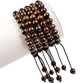 MASSIVE BEADS Natural Healing Power Gemstone Crystal Beads Unisex Adjustable Macrame Bracelets 6mm (Bronzite, 6mm)