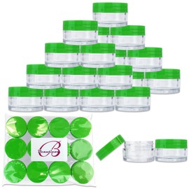 Beauticom 20G/20ML Clear Round Sample Jar Containers with Green Lids for Lotion, Creams, Toners, Lip Balms, Cosmetic, Makeup - BPA Free (24 Pieces)