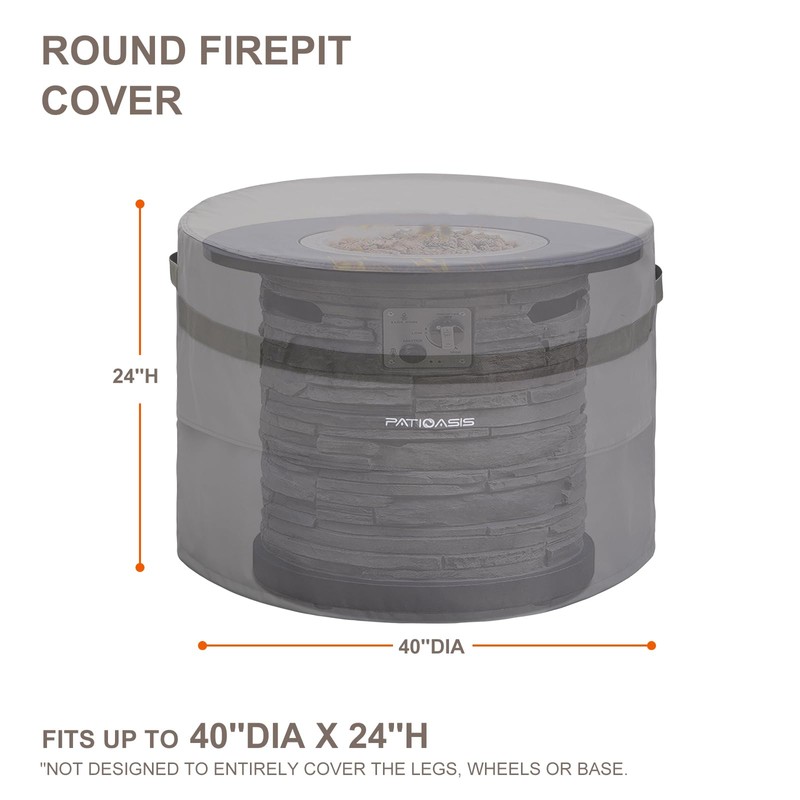 PATIOASIS Waterproof Fire Pit Cover Round 40''d x 24''h Grey