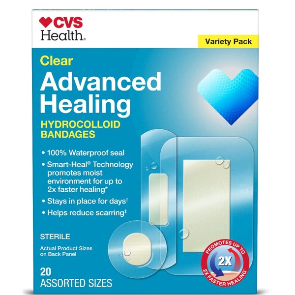 CVS Health Clear Advanced Healing Hydrocolloid Bandages, Variety Pack, 20 CT