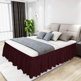 Easy-Going Falda de cama para cama individual o matrimonial, caída a medida de 18 pulgadas, equipada con cinturón elástico ajustable, conveniente para usar sin levantar el colchón (individual/matrimonial, vino)