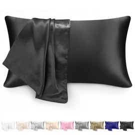 100% Satin Pillowcase with Zipper, Softer Than Silk Pillowcase for Hair & Skin, Cooling Pillow case, Satin Pillow Case Cover (Black)