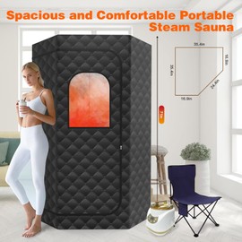 Portable Sauna Box with 3L Steamer, 9 Heat Levels, Folding Chair, Extra Large Size (36" x 36" x 71") – Personal Steam Sauna for Home Use, Fitness, Yoga & Wellness