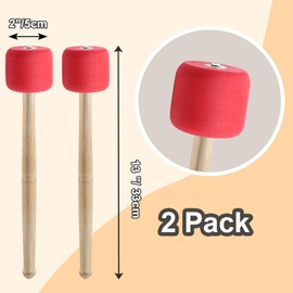 Luomorgo 2 Pcs Bass Drum Mallets, Marching Drum Mallets Percussion Sticks Foam Tip Mallet with Wood Handle, 13 Inch Drum Mallets Soft Felt Timpani Mallets (Red)