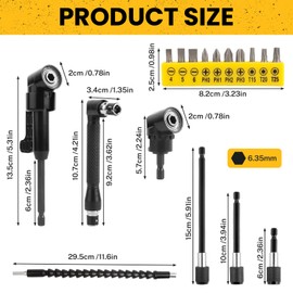 17-Piece Angle Screwdriver Attachment, 105° Angle Attachment for Cordless Screwdriver, Angle Screwdriver Set with L Key, 3 Hex Shank, Bit Holder Extension, Angle Drill Attachment for Construction
