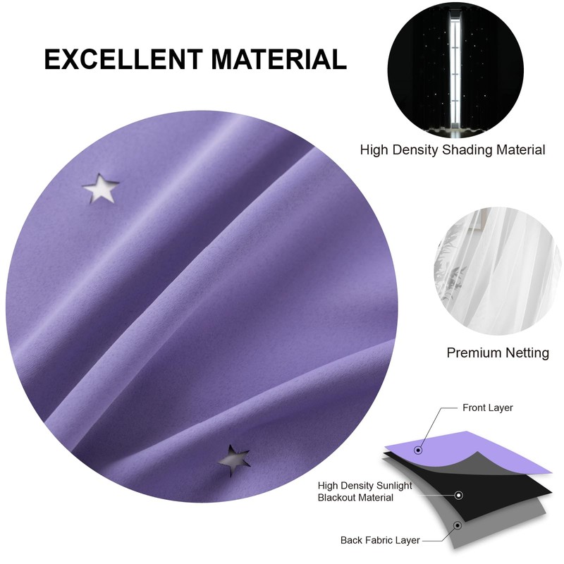 Azurehop Double Layer Star Rainbow Curtains, Kids Nursery Blackout Princess