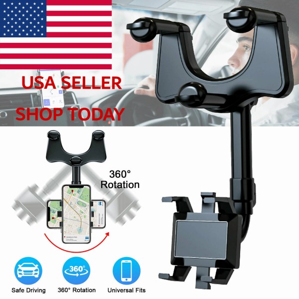 360° Car Phone Holder Rotatable And Retractable Rearview Mirror Mount
