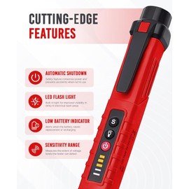 AUNEK Voltage Tester, Adjustable Sensitivity NCV Volt Stick, 12V-1000V Non Contact Electric and Power Cable Tester, Breakpoint Finder, AC Voltage Detector with LED Flashlight, Live/Null Wire Checker