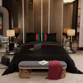 Stoa Paris Satin Full Size Duvet Cover Set 3 PCs, 300TC Ultra Soft & Breathable Bedding, Cooling Duvet Cover with Hidden Zipper Closure, Comfy Pillow Covers, Gentle on Skin & Hair, Vogue - Black