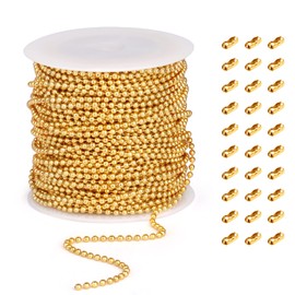 Gold Ball Bead Chain [2.4mm/50Feet] 18K Gold Plated Ss Ball Chains Spool with 30 PCS Connectors for Jewelry Making & More