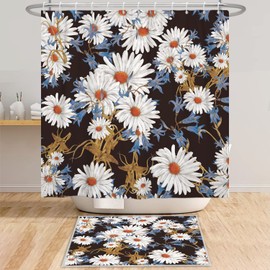 Bovlleetd Vintage Floral Shower Curtain 180 x 200 cm Watercolour Boho Daisy Shower Curtains Retro Botanical Flower Bathroom Decoration Waterproof Bath Curtain with Hooks Washable Bath Curtain