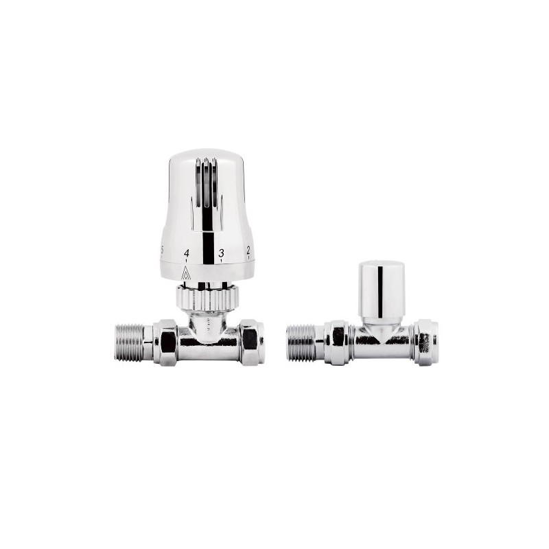 iBathUK Eco Thermostatic Radiator Valve (TRV) and Lockshield Valve,Solid Brass,Straight