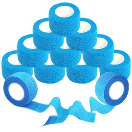 Erewa 12 Pack Self Adhesive Wrap Bandage - Vet Wrap for Pets, Stretch Self-Adherent Cohesive Tape Breathable Athletic Tape Rolls (1 Inches x 5 Yards Each, Blue)