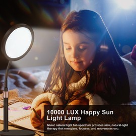 Happy Lamp, UV-Free Desk Sun Lamp with Controllers 3 Temperatures, 9 Brightness Levels 10000 Lux Light & 360°Adjustable Gooseneck for Home/Office/Apartment (Black)