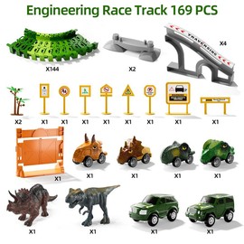 Dinosaur World Road Race Track 169 PCS Set, Track Racing Toy Birthday/Christmas/New Years Gift,2 Dino Toys with 6 Dino Cartoys,High-Quality Design