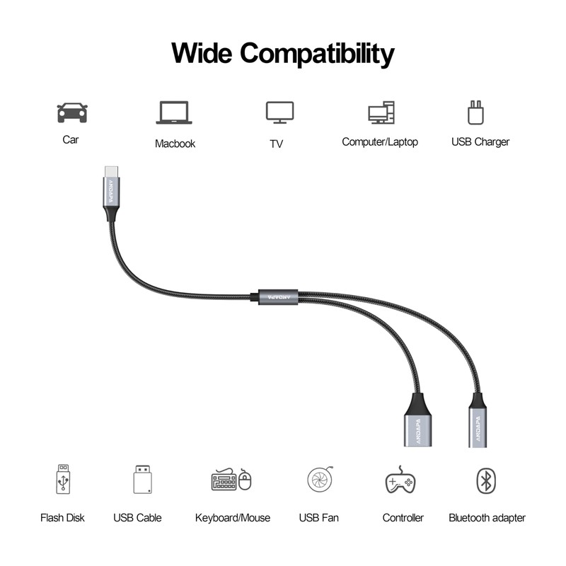 ANDAPA Adaptador USB C a Dual USB, Divisor USB C