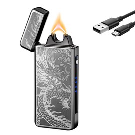 YOZWOO Electric Lighter Rechargeable, High Power Flame Arc Lighter, USB Lighters with LED Battery Indicator, Windproof Electronic Lighters for Candle Camping with Gift Box (Black Dragon.)