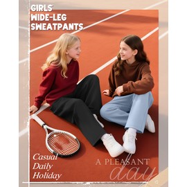 LessonZoo 3 Pack Girls' Sweatpants Wide Leg Drawstring Casual Kids Joggers Open Bottom Loose Solid Teen Pants with Pockets(Light Blue, Dark Gray, Black,Medium)