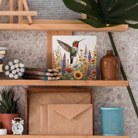 Nvotell Hummingbird Decor Wooden Box Sign, Hummingbird Decor for Home, Spring Summer Colorful Hummingbird Florals Flowers Wood Block Signs for Home Patio Backyard Desk Table Shelf Decor, 5x5 Inch