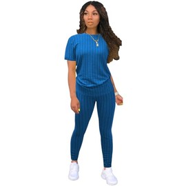 Nimsruc Two Piece Sets For Women Lounge Summer Outfits Casual Sweatsuits Short Sleeve Tracksuits Going Out Matching Sets Women Lounge Clothin Blue XL
