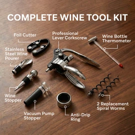 Wine Bottle Opener Gift Set with Wooden Box, Premium Stainless Steel Corkscrew, Wine Pourer & Accessories, Professional Red Wine Opener Kit for Home & Gifts