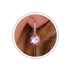 Aneneiceera Vintage Pink Square Dangle Earrings Gold Pink Square Earrings Pink Crystal Drop Earrings Retro Cz Pink Huggie Hoop Earrings for Women (Pink)