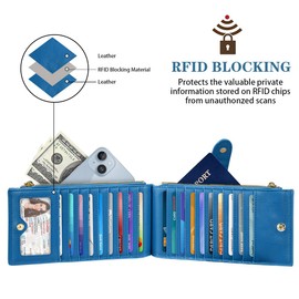 Coco Rossi Womens RFID Blocking Large Capacity Wallet Multi Card Organizer Bifold Wallet for Women with Zipper Pocket, Blue Flowers, Large, Classic