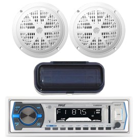 Pyle PLMRB29W USB AUX Marine Receiver Pair 6.5" White Speakers w/Stereo Cover