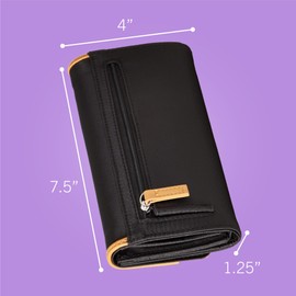 Nautica Womens Carry All Money Manager Wallet Organizer with RFID Blocking, Minimalist Phone Case Wallet with Card Slots, Snap Closure, and Coin Pocket, Black Jacquard