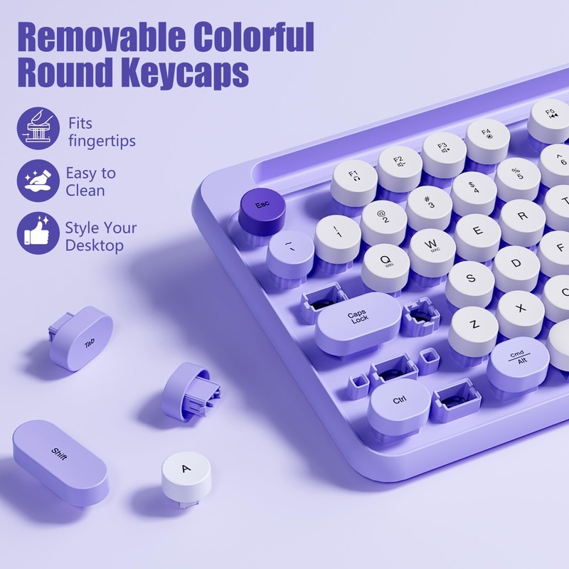 Hamile Wireless Keyboard and Mouse Combo, Retro Typewriter Style, Purple