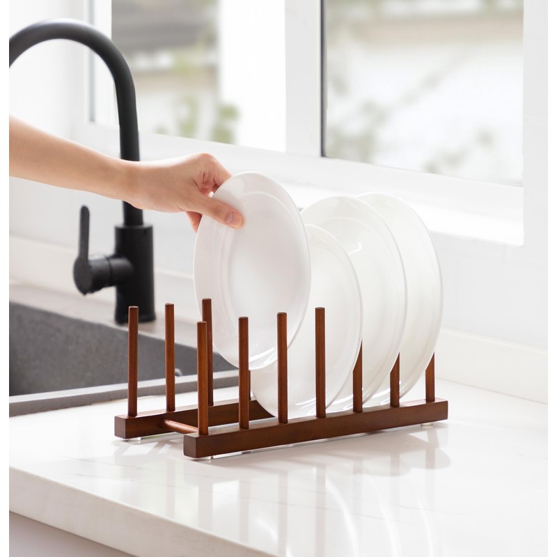 HBlife 4pcs 6 Slots Teak Dish Plate Bowl Cup Book