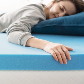 ZINUS 3 Inch Green Tea Cooling Gel Memory Foam Mattress Topper / Cooling Gel Foam / CertiPUR-US Certified, Full, Blue