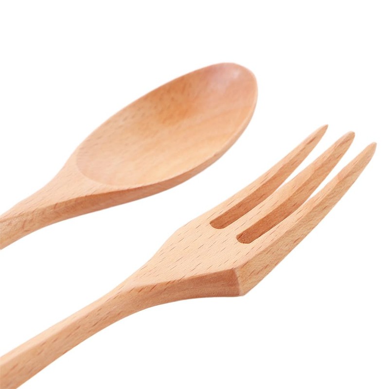 Wooden Spoon and Fork Set Portable Kitchen Utensils Wood Handle