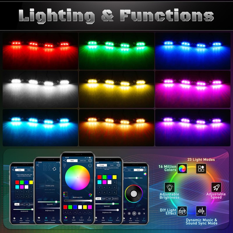 4 Pcs Led Universal RGB Grille Lights Compatible with Raptor
