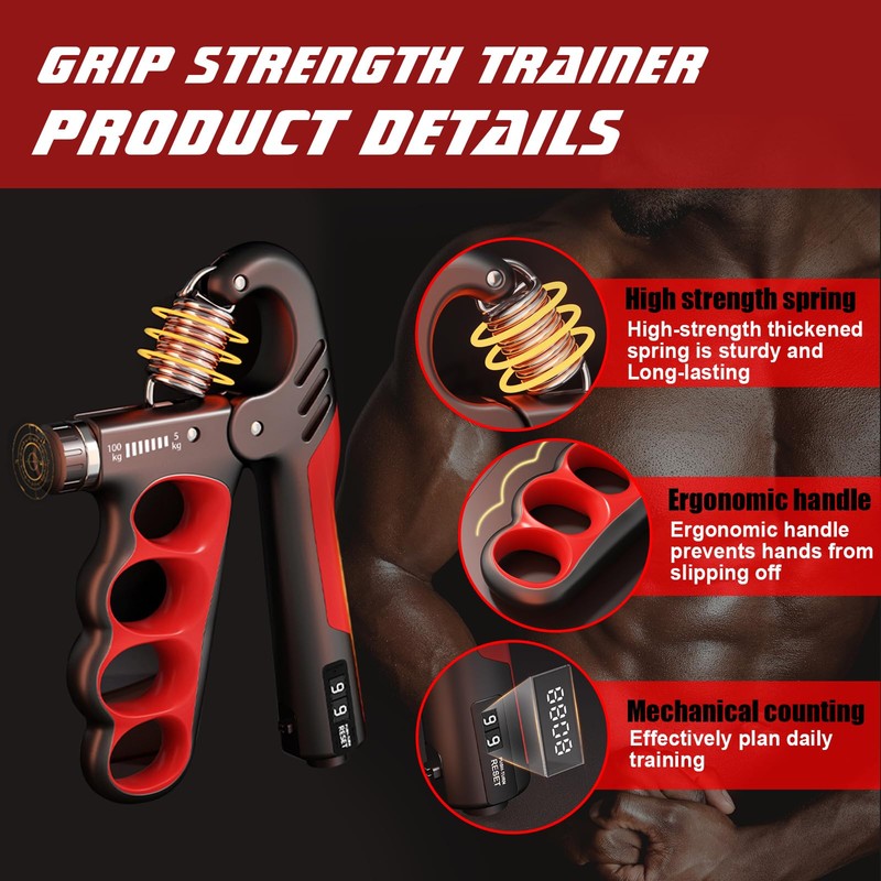 Takzop Grip Strength Trainer, Adjustable Forearm Resistance from 11 lbs